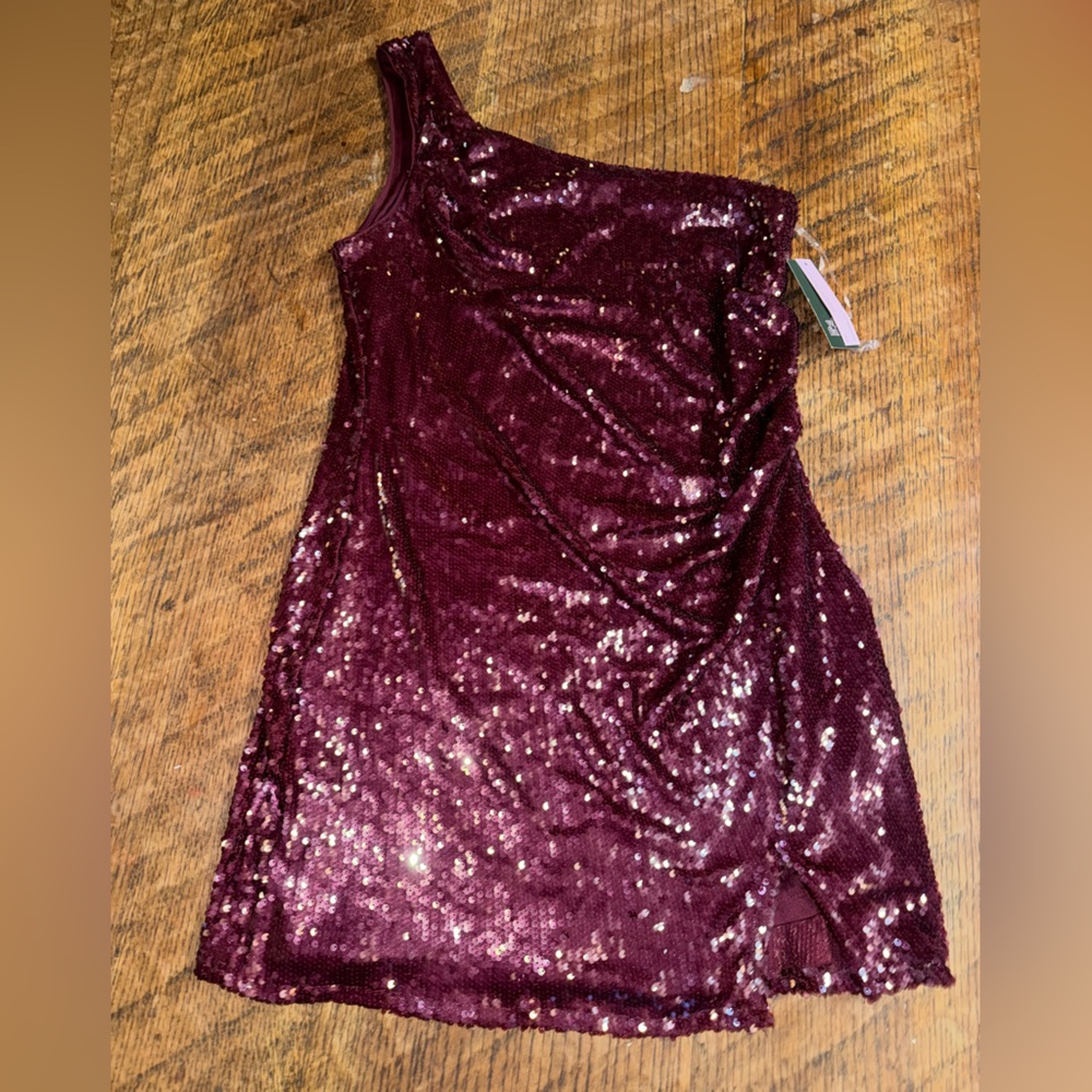 Wild Fable NWT XL Burgundy Sequin One-Shoulder Midi Dress - Picture 6 of 11